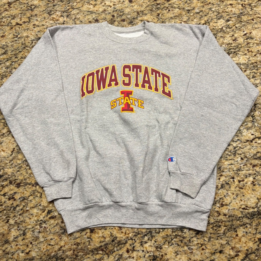 Champion Iowa State University Crewneck Sweatshirt Gray Cyclones NCAA Large ws